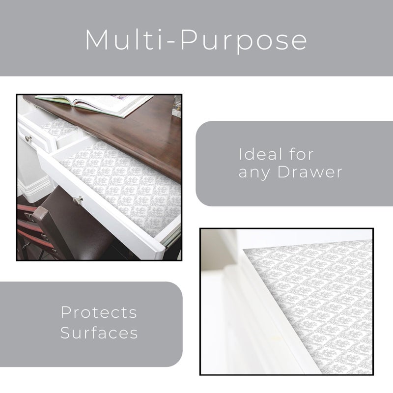 Smart Design Bonded Grip Shelf Liner - 12 Inch x 10 Feet - Non Adhesive, Strong Grip Bottom, Easy Clean Kitchen Drawer, Cabinet, Cupboard Dresser Protector Cover, Non Slip Rubber Mat - Fleur Gris - Image 4